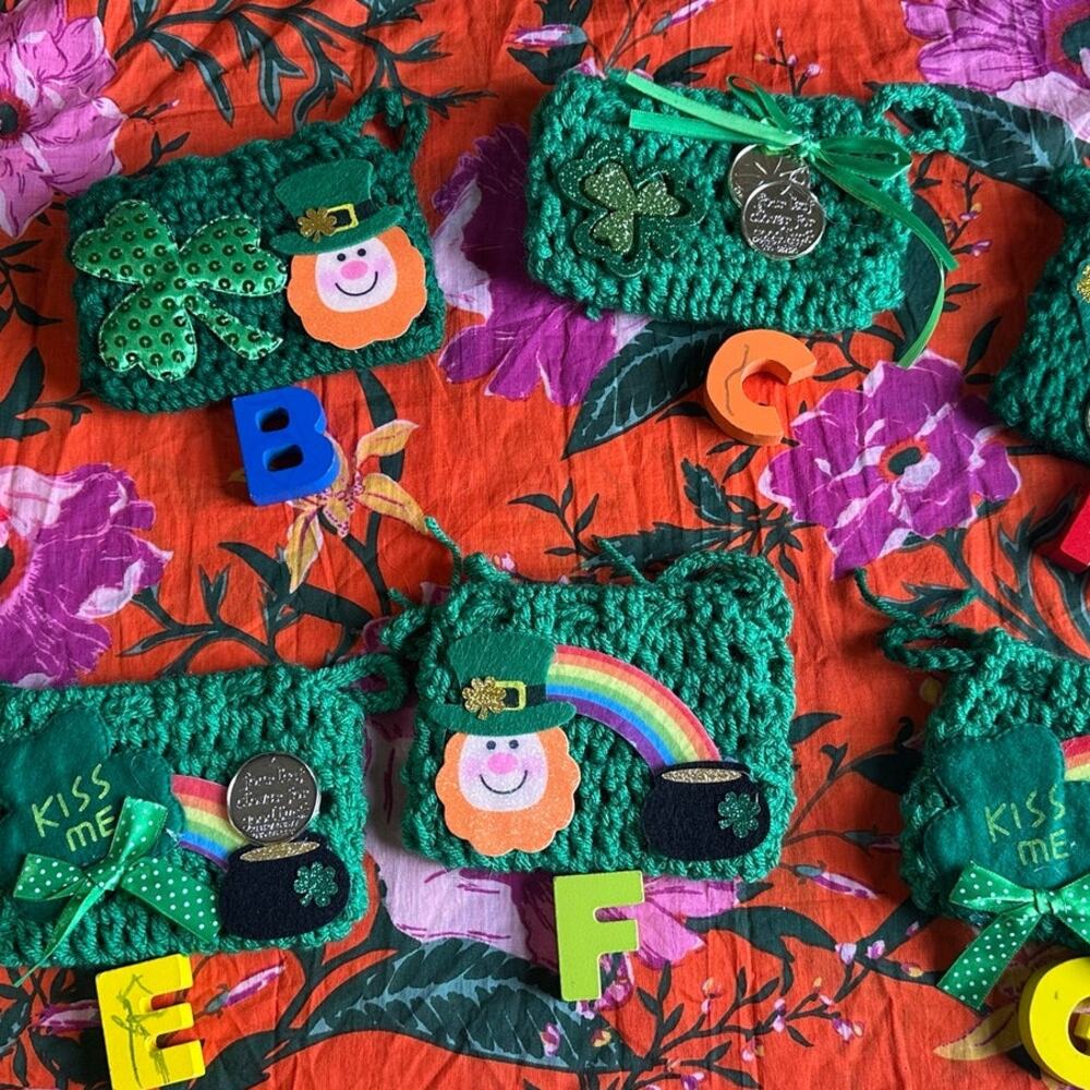 Handmade Crochet St Patricks wristlet